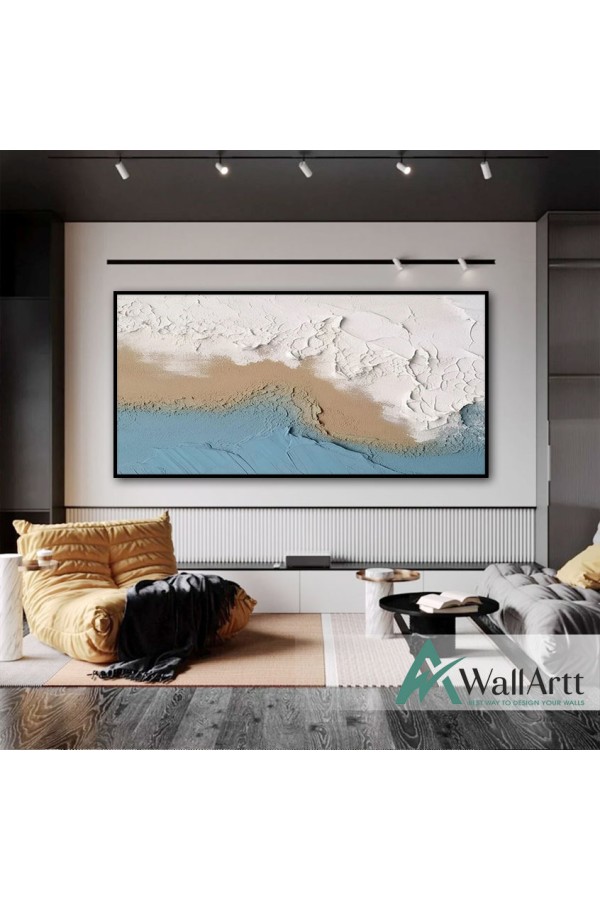 Abstract Blue Waves 3d Heavy Textured Partial Oil Painting